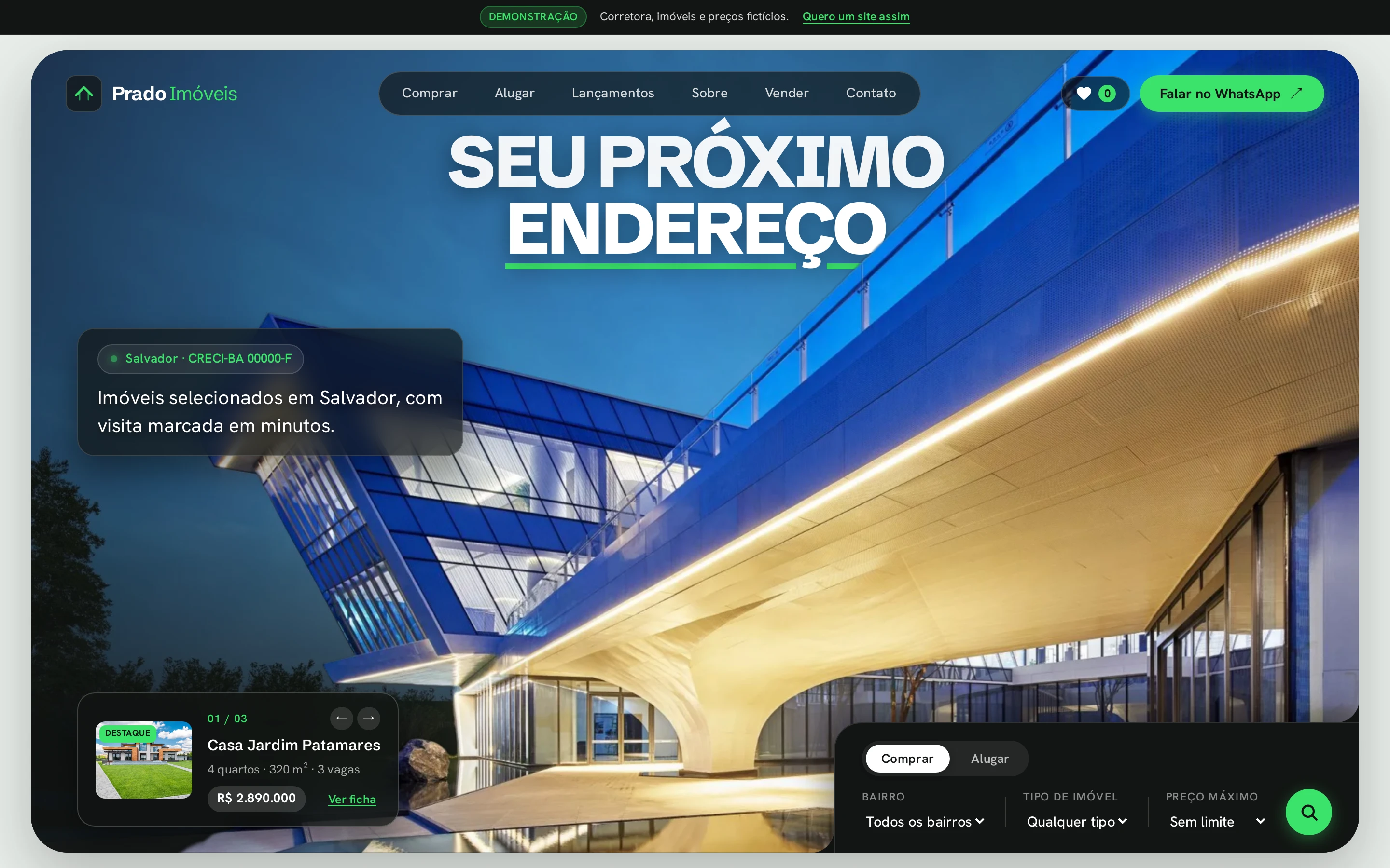 Tela do projeto Prado Imóveis, corretora