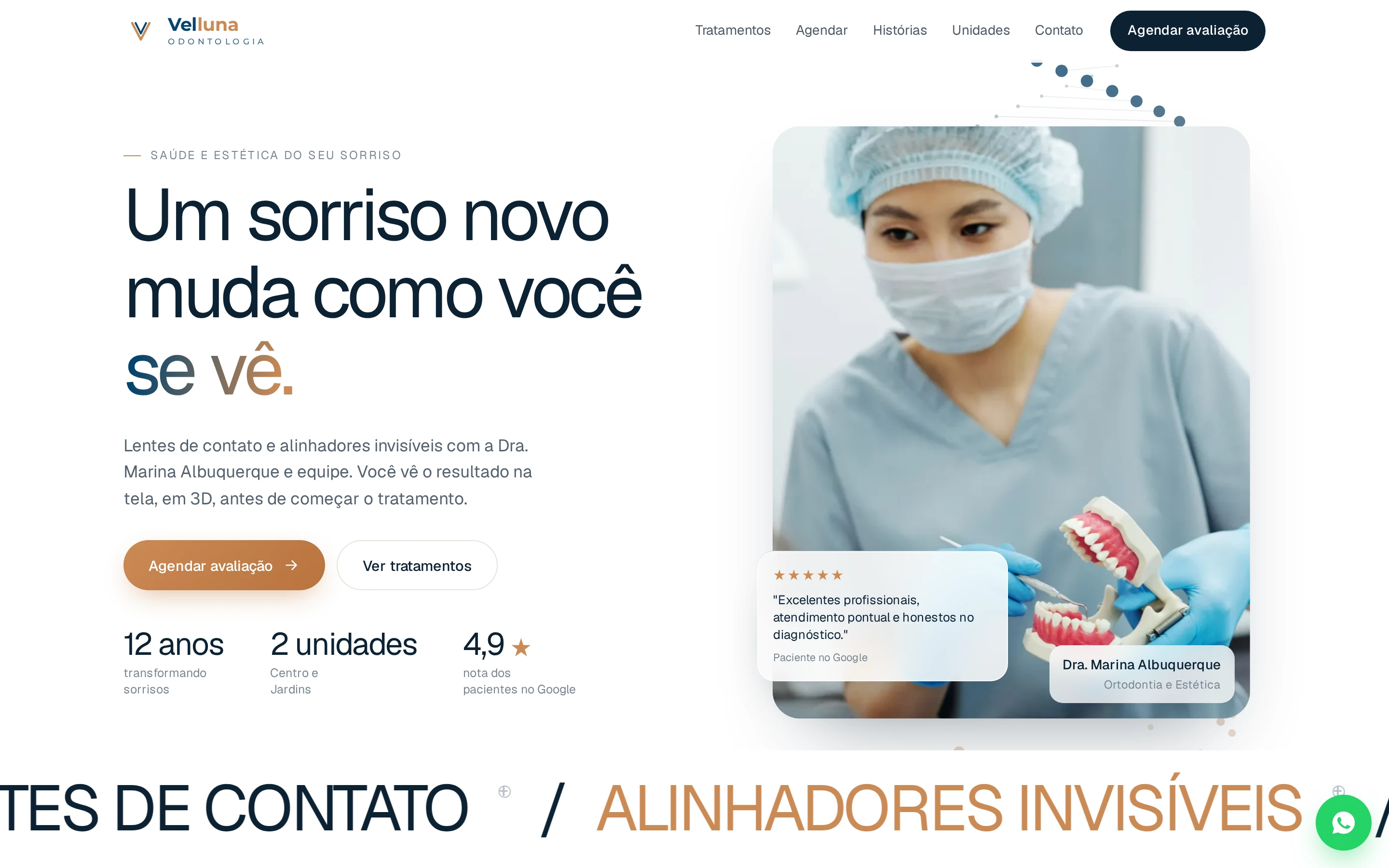 Página inicial do site de exemplo da Velluna Odontologia